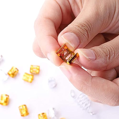 SEVENHEAD 50 Pcs Dreadlock Beads Hair Accessories - Adjustable Hair Rings, Cuffs and Metal Braiding Clips for Braids (Gold) - color: Gold
