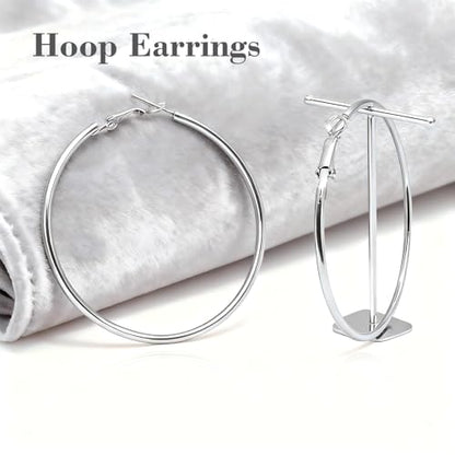 1 Pairs 60/70mm Silver 14K Gold Rose Gold Hoop Earrings for Women Hypoallergenic Stainless Steel Lightweight Big Hoops Shiny Dangle Earrings Trendy Jewelry Gifts - color: 60mm-Silver Hoop Earrings