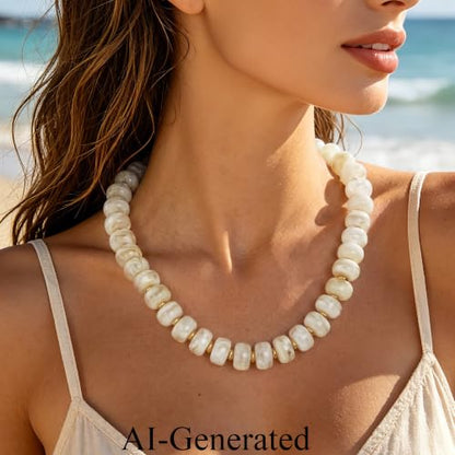 Beaded Necklaces for Women - Colorful Acrylic Beaded Chunky Necklace | Adjustable Statement Necklace, Puffy Heart Pendant, Boho Choker Necklace, Waterproof Summer Beach Jewelry, Gifts for Vacation - color: White