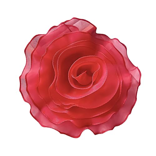 10inch Extra Large Flower Brooch Pin for Women Fashion Dainty Organza Satin Fabric Big Camellia Brooches Lapel Pins Wedding Dance Party Dress Accessories Exaggerated Jewelry Gift - color: 10 inch Red