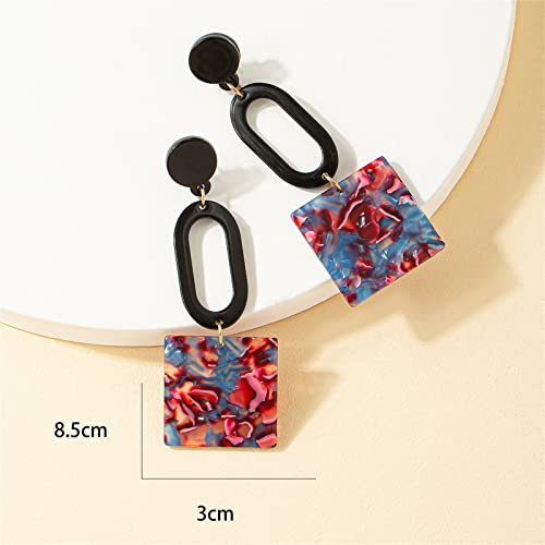 MALOYANVE Acrylic Earrings for Women Trendy Fashion Bohemian Retro Multicolor Mottled Resin Lightweight Geometric Hollow Dangle Drop Statement Post Earrings - color: Blue Square