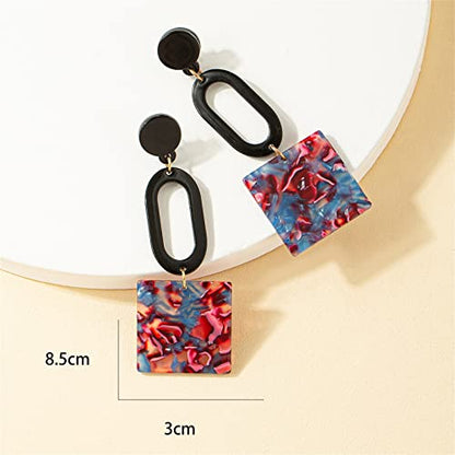 MALOYANVE Acrylic Earrings for Women Trendy Fashion Bohemian Retro Multicolor Mottled Resin Lightweight Geometric Hollow Dangle Drop Statement Post Earrings - color: Blue Square