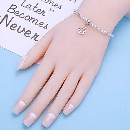 925 Sterling Silver Letter Charms Fits Pandora Bracelets, Gift for Women | A-Z Alphabet Initial Charm with CZ,Great gift for Christmas, Valentine's Day, Mother's Day. - color: B