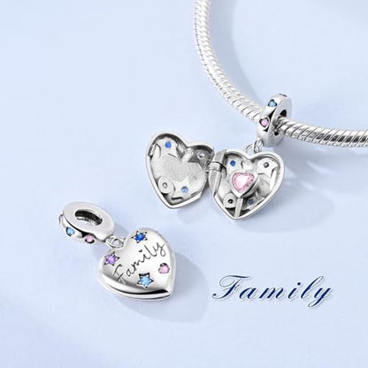 Hapour 925 Sterling Silver Charms for Bracelet Necklace Dangle Pendant Bead | Bear Charm, Elephant Zebra Cat Dream catcher Family Birthday European Jewelry Charm, For Women Mom - color: Family Heart