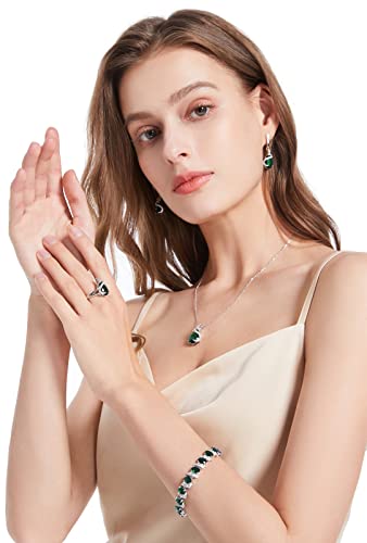 GZWHD Jewelry Set for Women Water Drop Cubic Zirconia Artificial Crystal Earrings Pendant Necklace Open Ring Tennis Bracelet Wedding Anniversary Birthday Engagement Gift for Bridesmaid Wife Girlfriend Friend - color: Green