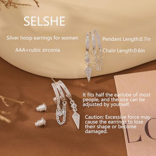 Dangle Earrings for Women,14k Gold Plated Triple Huggie Stud Earrings Cute Statement Chain Earring Dainty Drop Earrings for Women Trendy Gold Plated Jewelry - color: silver- dangle1