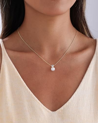 Pearl Necklaces for Women Trendy 14k Gold Plated Cubic Zirconia Pearl Pendant Necklace Valentines Day Wedding Birthday Mother's Day Gifts Dainty Gold Necklace for Women - color: Style 4 - Gold Necklace