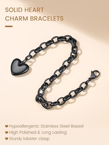 Jewelry Stainless Steel Initial Heart Charm Bracelet For Women | 14K Gold/Silver/Black Plated Initial Cable Link Letters Adjustable Waterproof Bracelets Jewelry Gifts Mom (With Box) - style: Blank Heart
