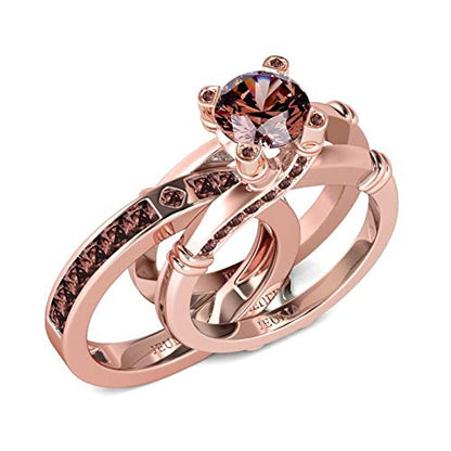 Jeulia Diamond Band Rings for Women cz Sterling Silver Interchangeable Ring Sets Wedding Engagement Anniversary Promise Ring Bridal Sets - color: Rose Gold & Chocolate