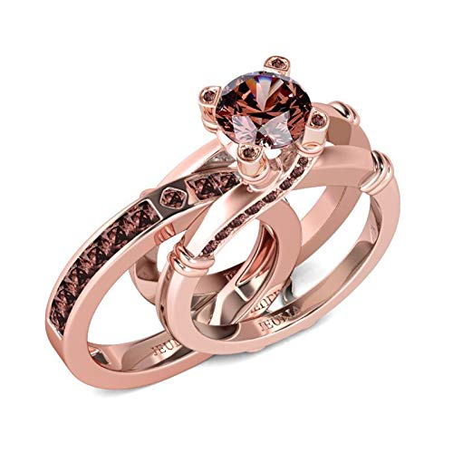 Jeulia Diamond Band Rings for Women cz Sterling Silver Interchangeable Ring Sets Wedding Engagement Anniversary Promise Ring Bridal Sets - color: Rose Gold & Chocolate
