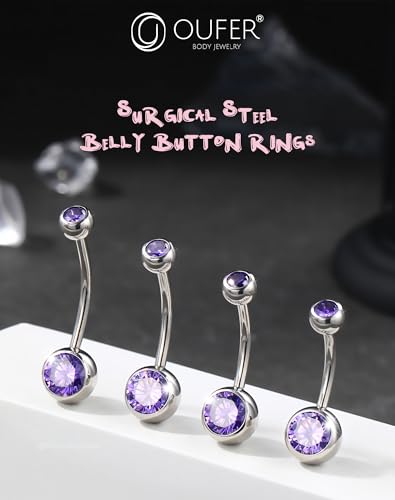 OUFER Belly Button Rings Surgical Steel, Internally Threaded Belly Rings | 14G Belly Piercing Jewelry, 10/12/14/16mm Beachy Belly Button Rings, Silver/Gold Navel Piercing Jewelry For Women Men - color: Purple, size: 14G 12MM
