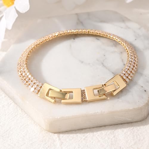 14K Gold & Silver Plated Lightweight Link Bracelet for Women | Stackable Bracelets ,14K Gold Plated Bracelets with CZ,Lightweight Trendy Chain Bracelet Jewelry Gift - style: tennis CZ