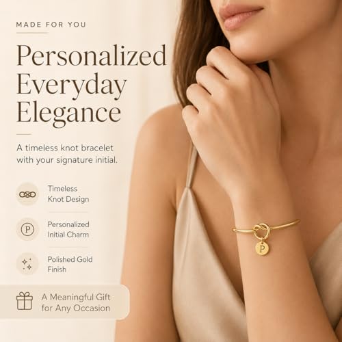 LemonRose Initial Bracelets for Women - Dainty Tie the Knot Letter A-Z 14K Gold Plated for Women Gold Cuff Bracelet for Womens Jewelry Personalized Bridesmaid Proposal Gifts - color: Gold P