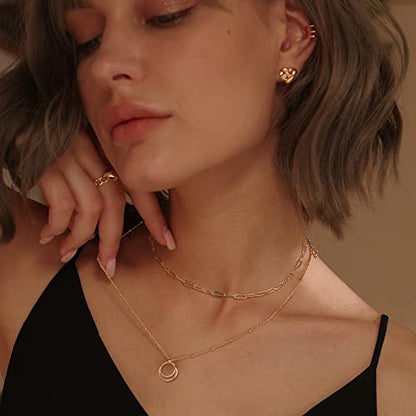 MEVECCO Dainty Pendant Layered Necklaces for Women | 18K Gold Plated Brass, 2-Piece Set With A Choker-Length Upper Layer, Wear Together Or Separately, Refined Everyday Style - style: Layer Double Circle