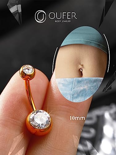 OUFER Titanium Belly Button Rings, Internally Threaded Belly Ring, Round CZ Navel Rings for Women Men - color: Gold, size: 1.6*10MM