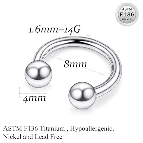 Ruifan 20G 18G 16G 14G 12G Horseshoe Nose Ring Titanium Septum Rings Piercing Jewelry Cartilage Conch Helix Rook Lip Tragus Earring Hoop Eyebrow Retainer For Women Men 6mm 8mm 10mm 12mm 14mm 16mm 19mm - size: Ball: 14G - 8MM