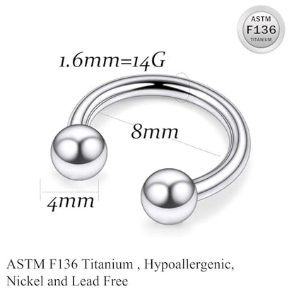 20G 18G 16G 14G 12G Horseshoe Nose Ring Titanium Septum Rings Piercing Jewelry Cartilage Conch Helix Rook Lip Tragus Earring Hoop Eyebrow Retainer For Women Men 6mm 8mm 10mm 12mm 14mm 16mm 19mm - size: Ball: 14G - 8MM