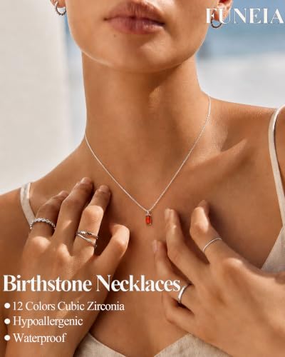 FUNEIA Diamond Necklaces for Women 14K Gold Plated Emerald Birthstone Necklace for Women Mothers Dainty Gold Necklace Blue Green Cubic Zirconia Pendant Necklace Birthday Gifts for Women Jewelry - color: 01. January(Garnet)-Silver