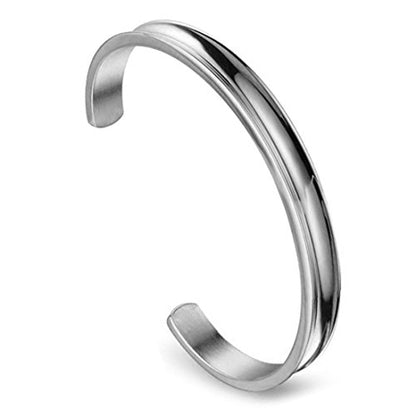 Zuo Bao Stainless Steel Bracelet Grooved Cuff Bangle for Women - color: Silver