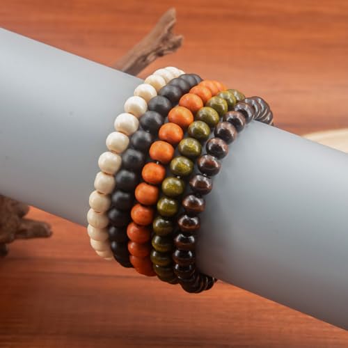 5pcs Wooden Bead Bracelet Set For Men & Women - Funky Style, Father'S Day, Mother'S Day, Christmas, Birthdays, Thanksgiving Beads For Bracelets