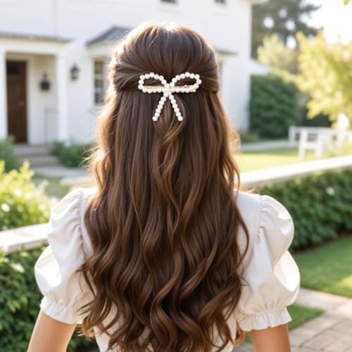4Pcs Pearl Bow Hair Clips, Elegant Pearl Hair Accessories with Bow Design, Non-Slip Duckbill Clips for Women Girls, Perfect for Weddings, Proms, Parties, Daily Use
