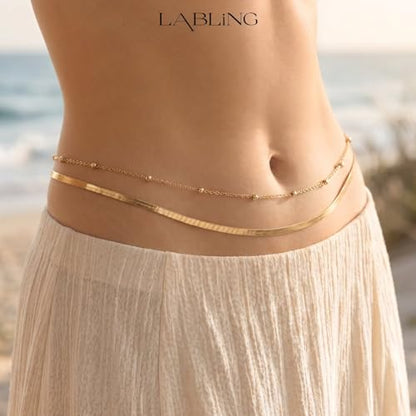Gold Belly Waist Chain for Women | Layered Belly 14K Gold Plated Chain Adjustable Bikini Belly Beads Body Chain Waterproof | Jewelry Gift - color: Style 1