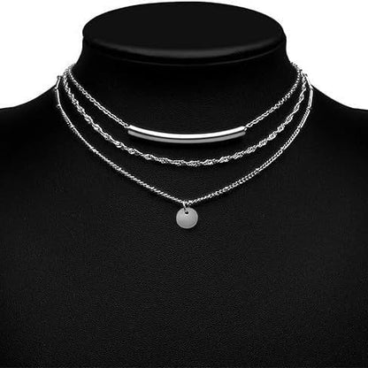 Layered Necklace Double Layered Chain Gold Necklace Stack Fashion Jewelry Gift for Women - color: Silver Stacked Necklace