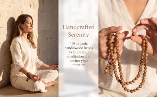 Handmade Mala Beads Bracelet 108 8mm Prayer Meditation Bracelet Sandalwood Elastic, Buddhist Beads, Prayer Mala Necklace for Men and Women Gifts - color: Vietnamese Sandalwood