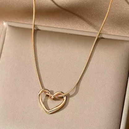 Stainless Steel Snake Chain Heart Necklace for Women, Open Heart Pendant Necklace, Dainty Hypoallergenic Non Tarnish Jewelry, Gold Silver Tone Gift Jewelry - color: Gold