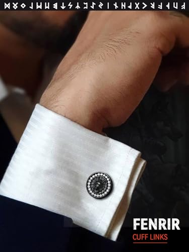 FaithHeart Mens Cufflinks, Norse Viking Tuxedo Shirt Cuff Links, Stainless Steel Cuff Links and Shirt Studs, Gift Box - style: 06. Wolf CZ-Black