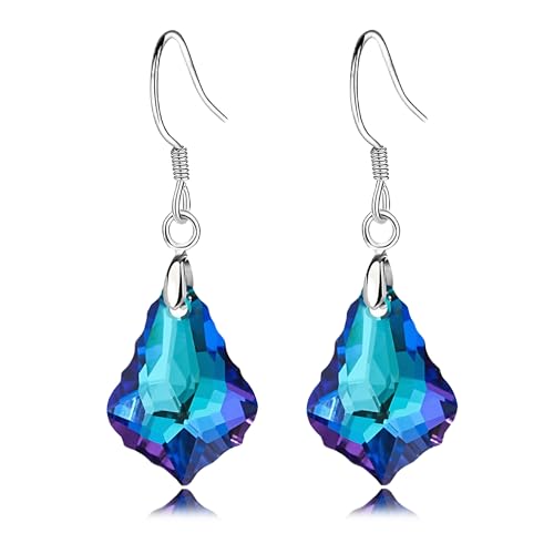 Austrian Crystal Baroque Drop Dangle Earrings for Women 925 Sterling Silver Hook Hypoallergenic Jewelry - color: Bermuda Blue