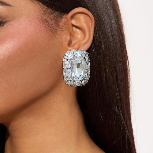 Silver Earrings for Women - Sparkly Crystal Clip On Earrings Statement Rhinestone Wedding Earring for Non Pierced Trendy Formal Prom Jewelry Gift - color: Silver 3