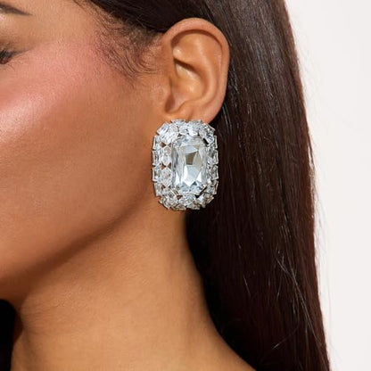 Silver Earrings for Women - Sparkly Crystal Clip On Earrings Statement Rhinestone Wedding Earring for Non Pierced Trendy Formal Prom Jewelry Gift - color: Silver 3