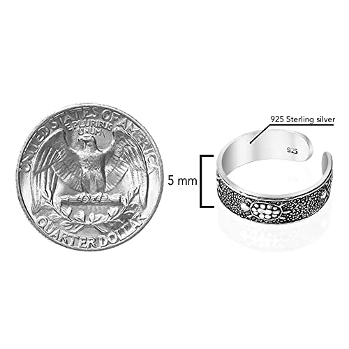 AeraVida .925 Sterling Silver Adjustable Toe Ring or Pinky Ring 5mm Wide Open Band, Stackable Minimalist Summer Foot Jewelry | Sun Moon Star Turtle Butterfly Leaf Olive Branch Ocean Wave Yin Yang Design - style: Turtle