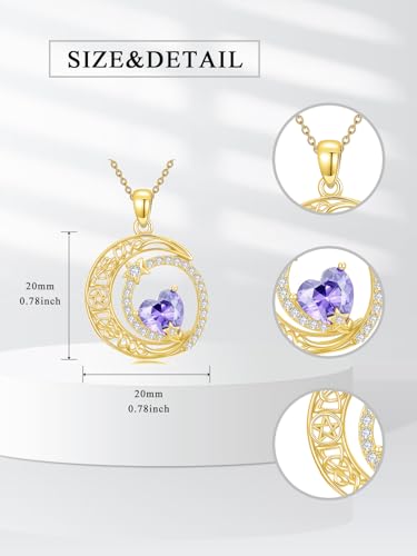 Midari 18K Yellow Gold Sun Moon Star Pendant Rose Flower Necklaces I Love You Forever Sun Moon Jewelry Gift for Mother Women - color: 06-Jun-Alexandrite, style: Moon&Star
