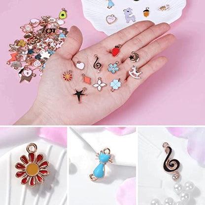 Mckanti 150PCS Bracelet Charms, Silver Bracelet Gold Plated Enamel Charms Pendants for Necklace Bracelet Jewelry Making and Crafting - style: Assorted Charms