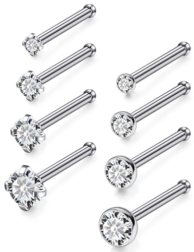 18G 20G 22G Titanium Stainless Surgical Steel Nose Rings Studs for Women L Shaped Nose Studs Screw Nose Ring Piercing Jewelry for Women Men Diamond CZ 1.5mm 2mm 2.5mm 3mm Silver Black Gold - style: 20g/Clear CZ/Straight/Titanium