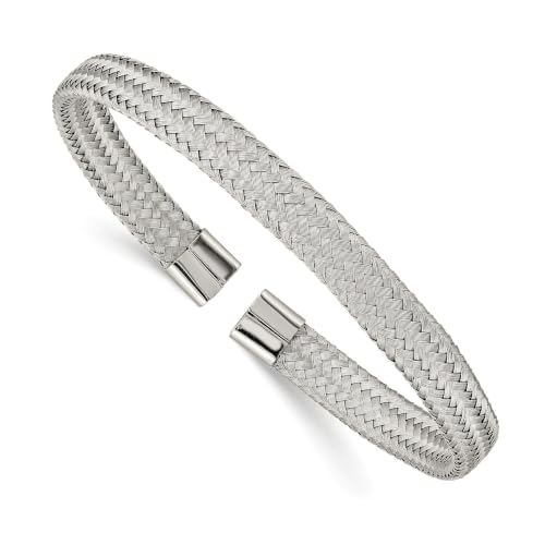 Chisel Polished Mesh Cuff Bangle in Stainless Steel, 6mm