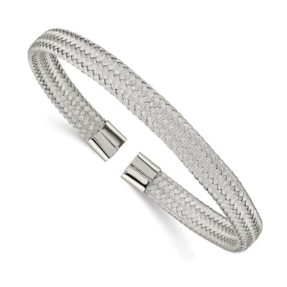 Chisel Polished Mesh Cuff Bangle in Stainless Steel, 6mm