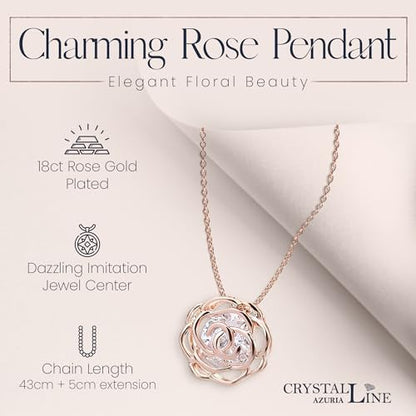 Women 18K Gold Plated White Crystal Roses Flower Set Necklace Earrings Bracelet for Women Wedding Party Bridal Bridesmaid Accessories - color: Rose gold
