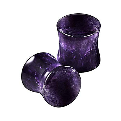 Organic Stone Amethyst Double Flared Saddle Ear Gauge Double Flare plugs Stretcher Lobe Earring Piercing Jewelry Choose Sizes - color: 2pcs-0g (8mm)-Stone
