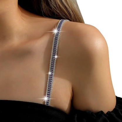 1Pair Silver Rhinestone Bra Straps,Multi-layered Rhinestones Bra Shoulder Chain,Crystal Lingerie Straps Jewelry,Wedding Bridal Rhinestone Underwear Chain for Women Dress - color: Blue