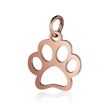 10pcs Stainless Steel Dog Paw Print Charm Pendant Animal Footprint Jewelry Finding Pendant for Jewelry Making DIY - color: Rose Gold Color