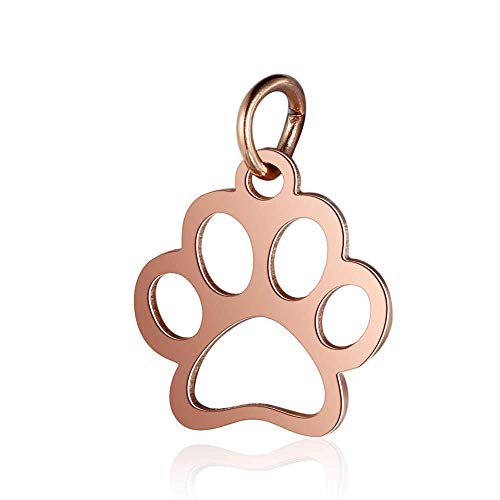 10pcs Stainless Steel Dog Paw Print Charm Pendant Animal Footprint Jewelry Finding Pendant for Jewelry Making DIY - color: Rose Gold Color