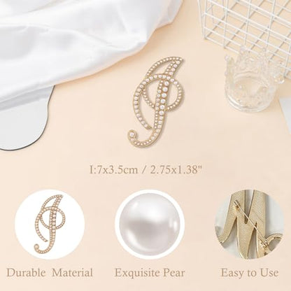 A-Z Initial 26 Letter Brooch Pins, Gold Faux Pearl Alphabet Badges Breastpin for Hat Bag Dress Coat Suit Accessory, Elegant Name Personalized Gifts for Women Men - color: I