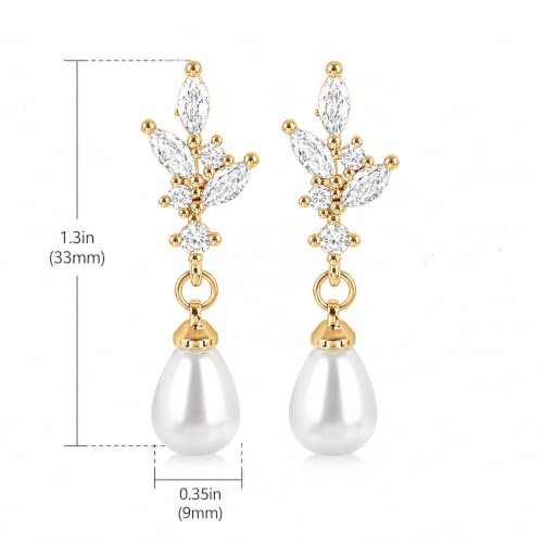 Pearl Earrings for Women, 14k Gold Plated Trendy Diamond Pearl Drop Earrings Hypoallergenic Dainty Bridal Gifts Wedding jewelry for Women - color: Silver-Pearl Style G