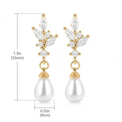 Pearl Earrings for Women, 14k Gold Plated Trendy Diamond Pearl Drop Earrings Hypoallergenic Dainty Bridal Gifts Wedding jewelry for Women - color: Silver-Pearl Style G