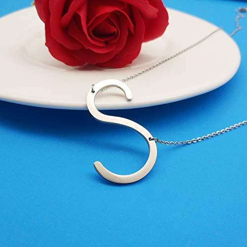 MOMOL Sideways Initial Necklace 18K Gold Plated Stainless Steel Large Big Letters Pendant Necklace Script Name Monogram Necklaces for Women - color: S1