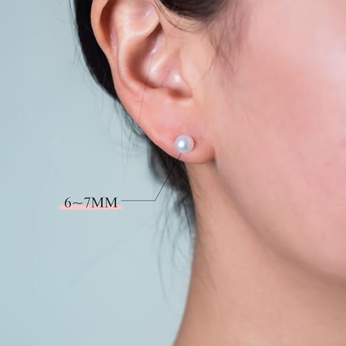 Valentine Gifts for Women Teen Girls, Small Round White Pearl Earrings,Handpicked AAAA Freshwater Pearl 4~7mm,Sterling Silver Stud Hypoallergenic Earrings For Women