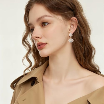 Gemsme Bridal Wedding Earrings for Brides Bridesmaides, 925 Sterling Silver Posts hypoallergenic Cubic Zirconia stud,Drop & Dangle Earrings for Women Jewelry Gifts - color: Gold - Leaf Drop Earrings
